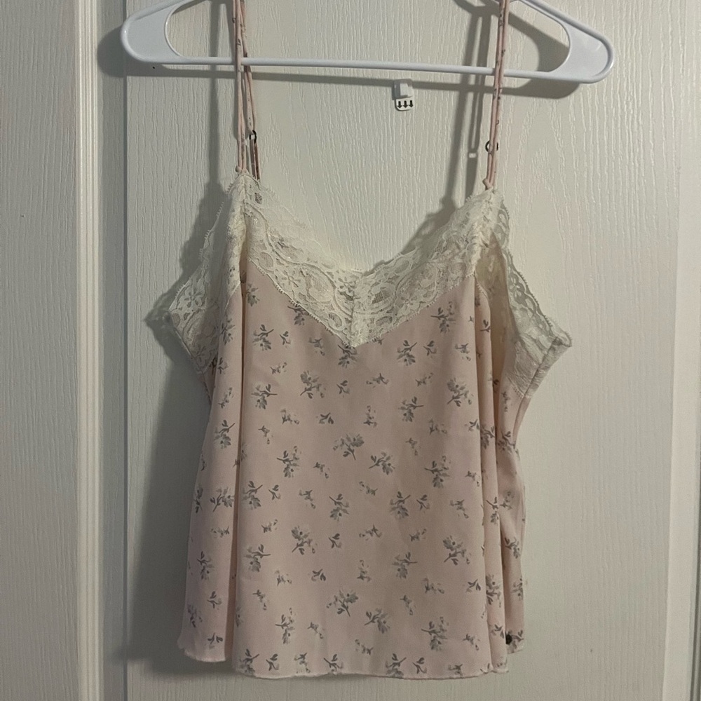 Abercrombie and fitch pink lace crop tank top sheer floral